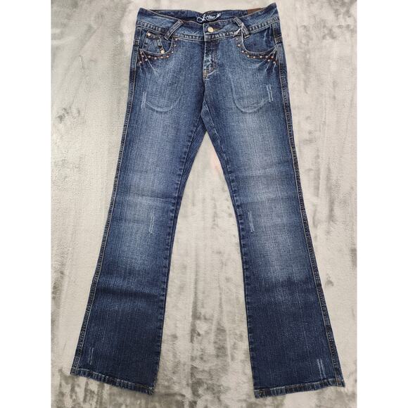 NEW J-Star Jeans Womens 3/4 Blue Studded Low Rise Bootcut Stretch Denim Faded - Picture 1 of 16
